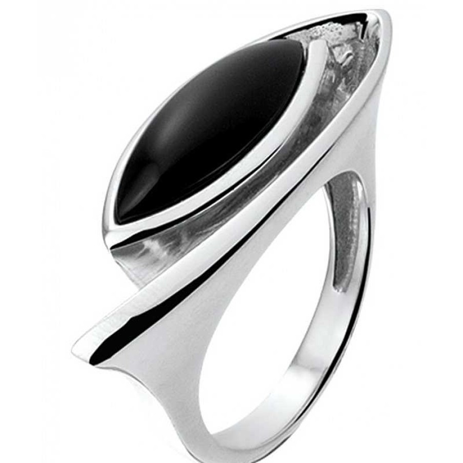 Ringen Mostert Huiscollectie | Brede Edelsteen Ring Met Diepzwarte Onyx