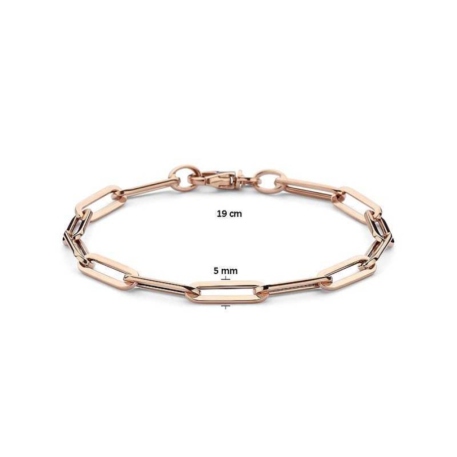 Armbanden Mostert Huiscollectie | 14-Karaat Ros Gouden Paperclip Armband Met Platte Buis 5 Mm - Lengte 19 Cm