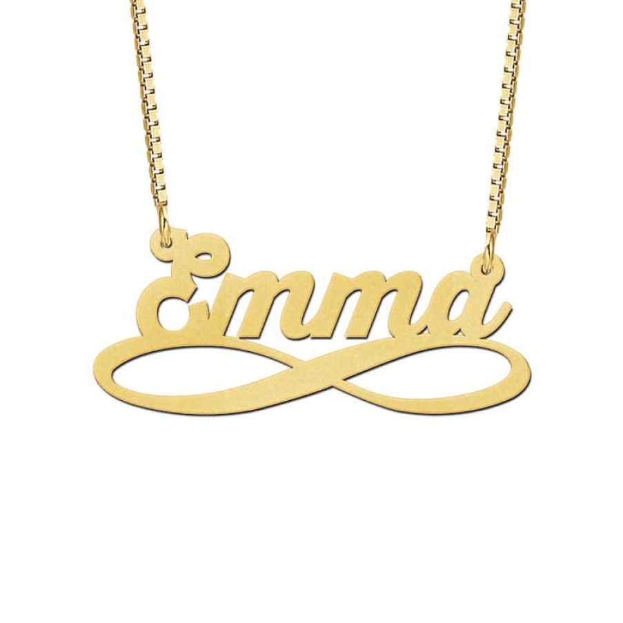 Kettingen Mostert Huiscollectie | Gouden Naamketting Met Infinityteken Voorbeled Emma