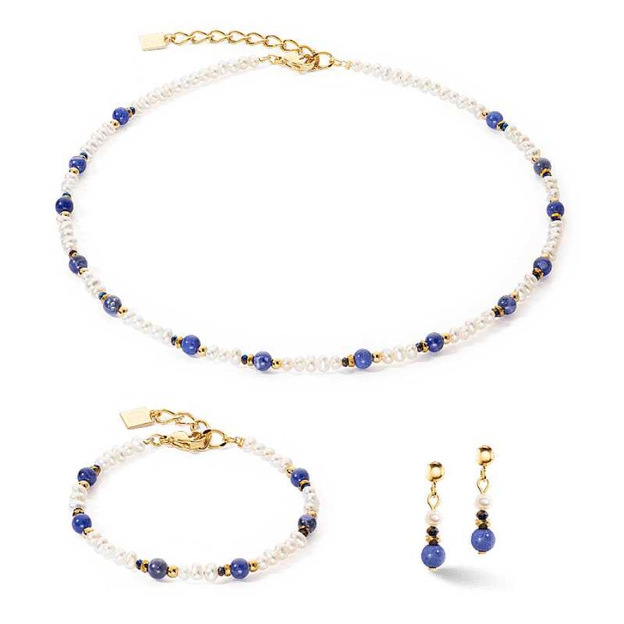 Armbanden Coeur de Lion | Coeur De Lion Armband 1109/30-0700 Flow Freshwater Pearls Goudkleurig Met Donkerblauw