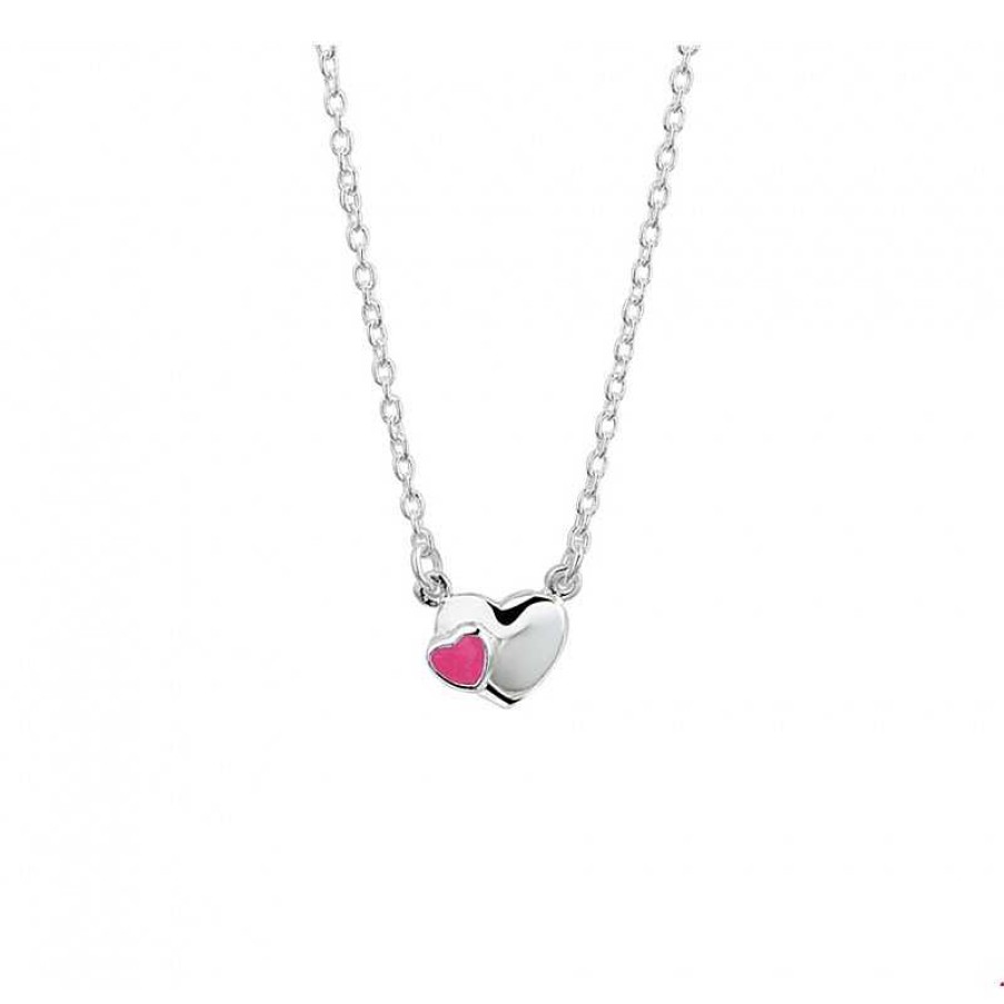 Kettingen Mostert Huiscollectie | Roze Emaille Ketting Met Hartje Zilver 1.5 Mm 38 Cm