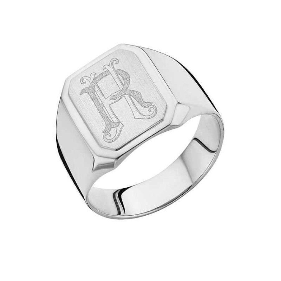 Ringen Names4ever | Names4Ever Monogram Zegelring Achthoekig Zilver