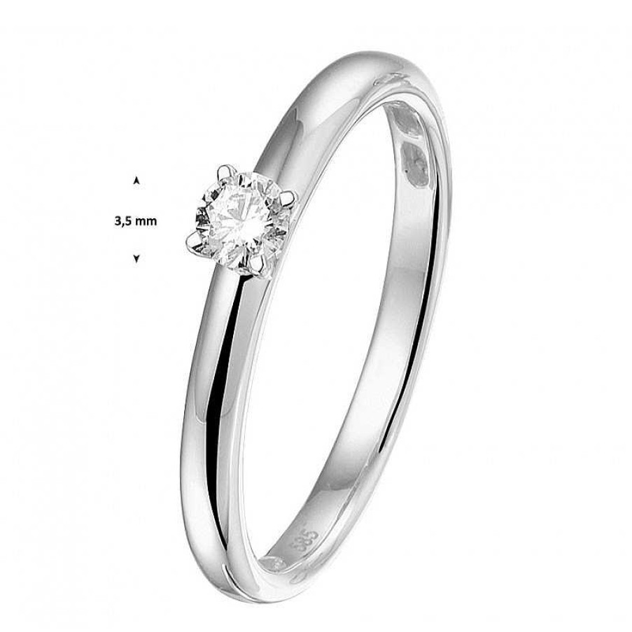 Ringen Mostert Huiscollectie | Solitair Ring Witgoud Met Diamant 0.15 Crt