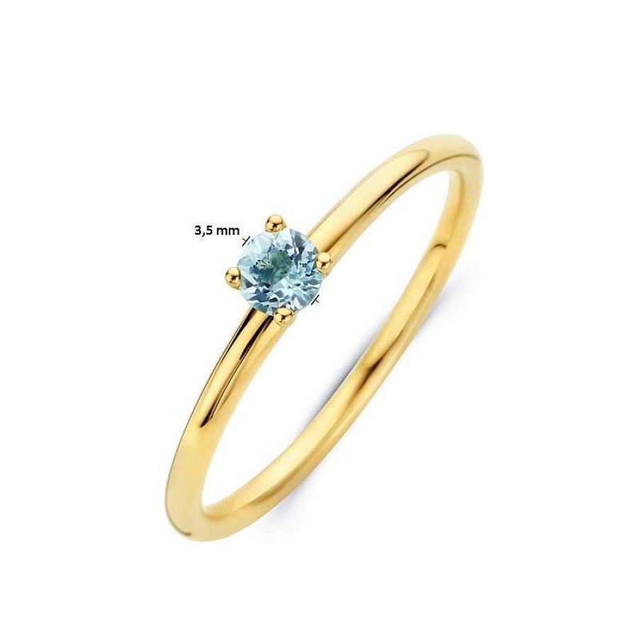 Ringen Mostert Huiscollectie | 14-Karaat Solitaire Gouden Ring Met Blauw Topaas 3.5 Mm