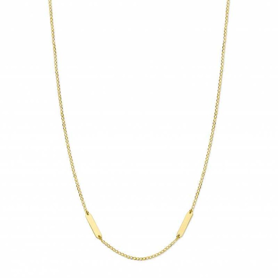 Kettingen Mostert Huiscollectie | 14-Karaat-Gouden Graveerbare Ketting Met Twee Plaatjes Van 1.6 Mm - Lengte 41-45 Cm