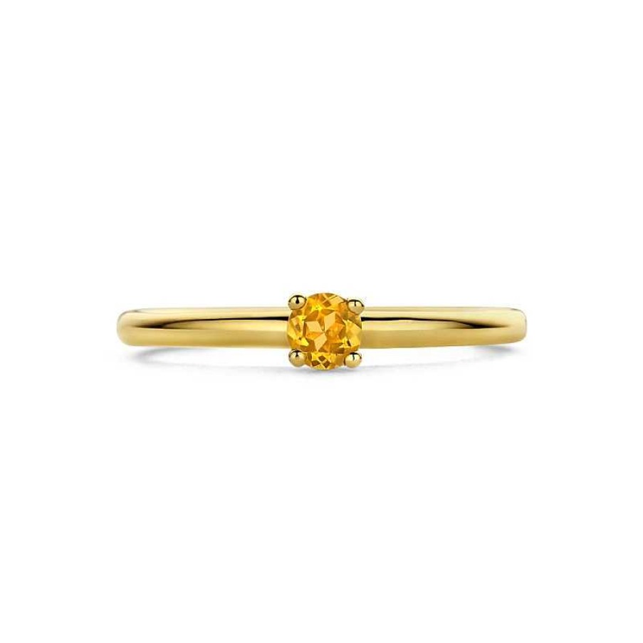 Ringen Mostert Huiscollectie | 14-Karaat Solitaire Gouden Ring Met Citrien 3.5 Mm