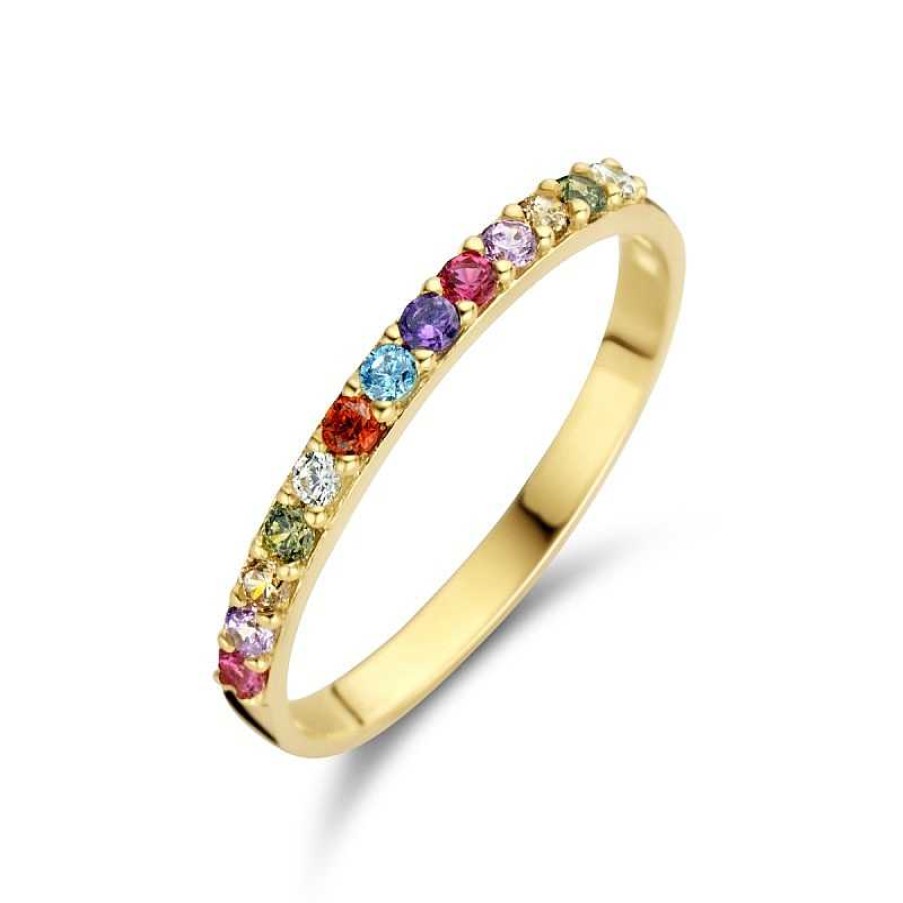 Ringen Mostert Huiscollectie | 14-Karaat Gouden Regenboog Ring Met Zirkonia'S