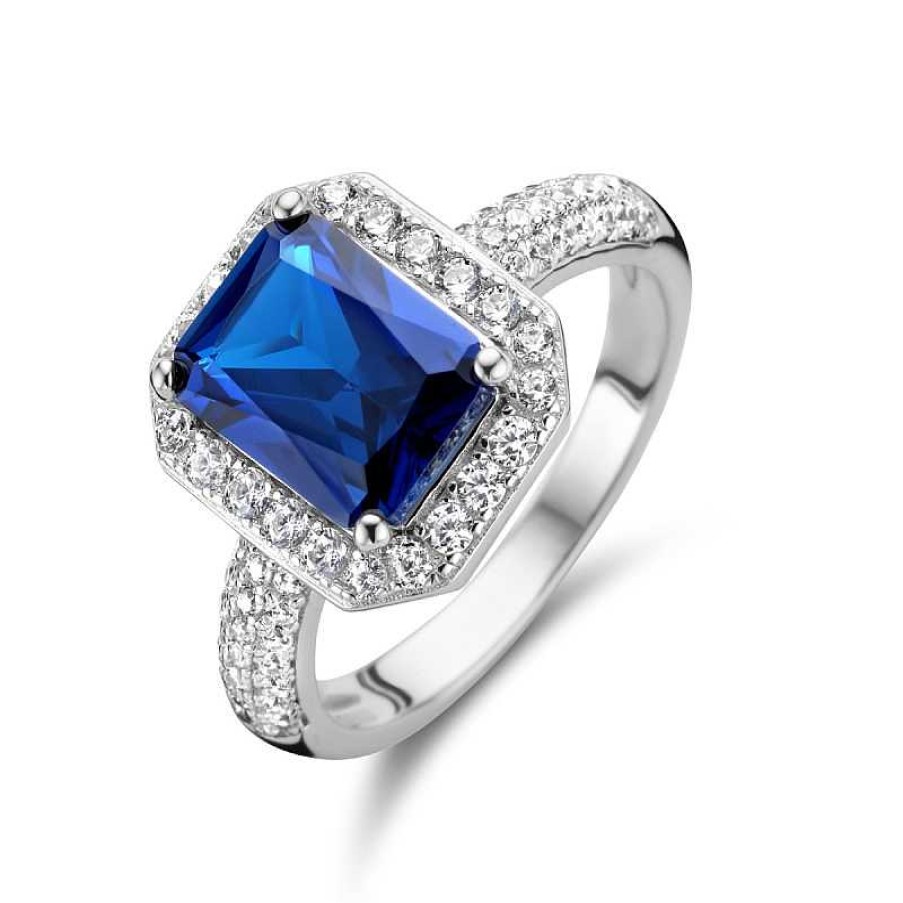 Ringen Mostert Huiscollectie | Zilveren Entourage Ring Met Blauwe Zirkonia