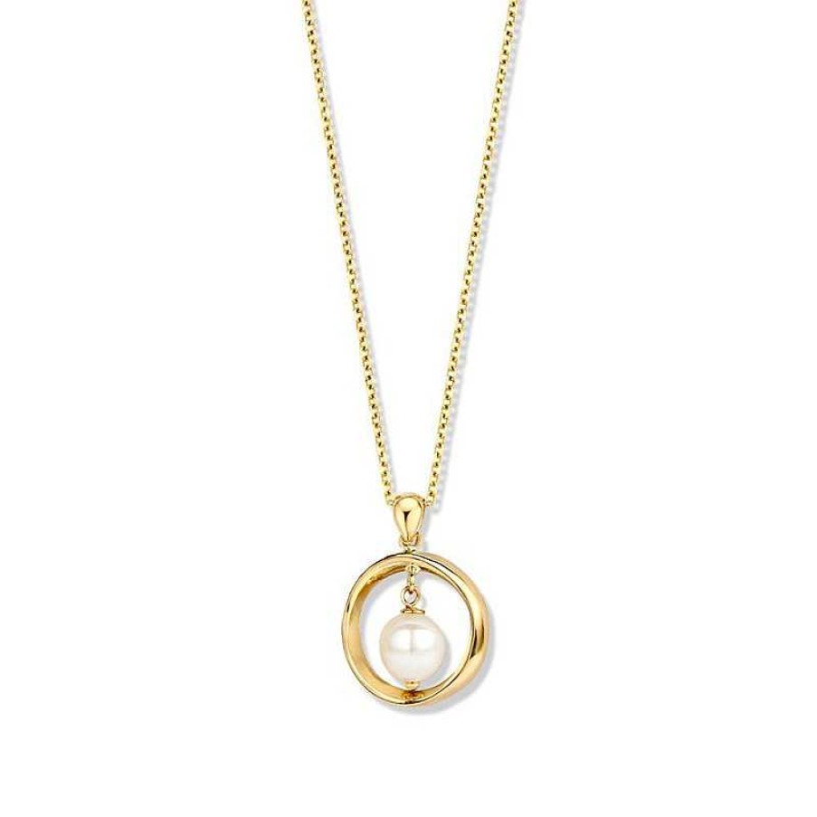 Kettingen Mostert Huiscollectie | Geelgouden Collier Met Parel In Ronde Hanger 6 Mm