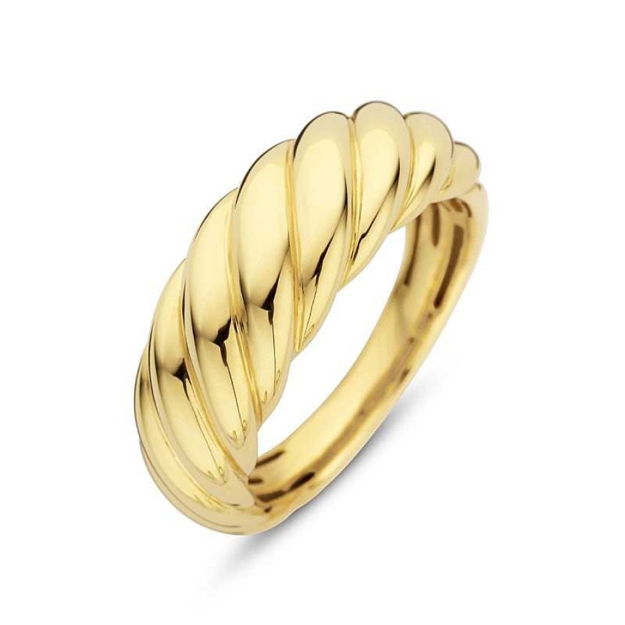 Ringen Mostert Huiscollectie | Brede 14-Karaat Gouden Gedraaide Croissant Ring 8 Mm