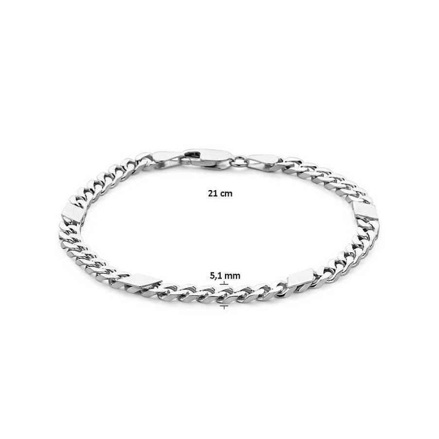 Armbanden Mostert Huiscollectie | Zilveren Gourmet Schakelarmband Met Tussenstukjes 5.1 Mm Breed 6-Zijdes Geslepen - Lengte 21 Cm