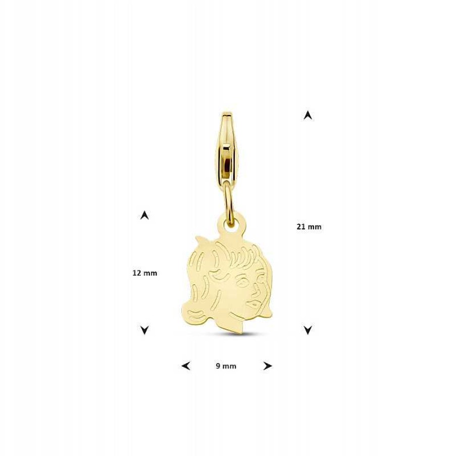 Bedels Mostert Huiscollectie | 14-Karaat Gouden Kinderkopje Meisje Bedel - 9 Mm X 21 Mm