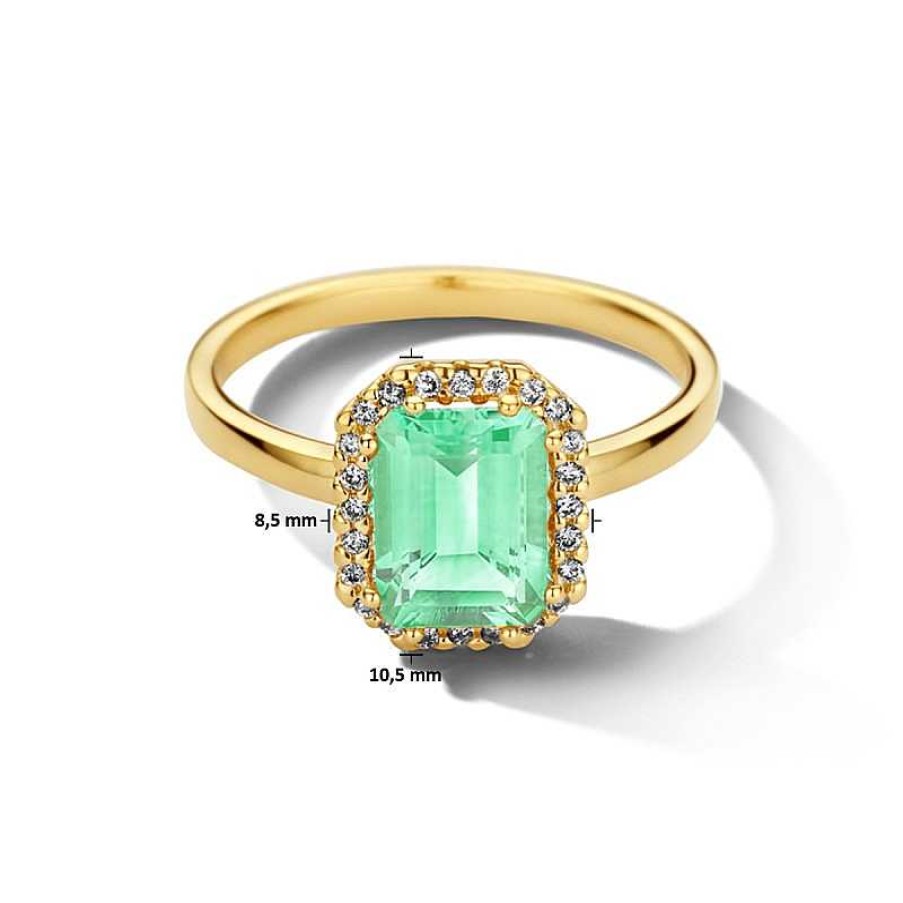 Ringen Mostert Huiscollectie | 14-Karaat Gouden Ring Met Groene Amethist En Diamanten