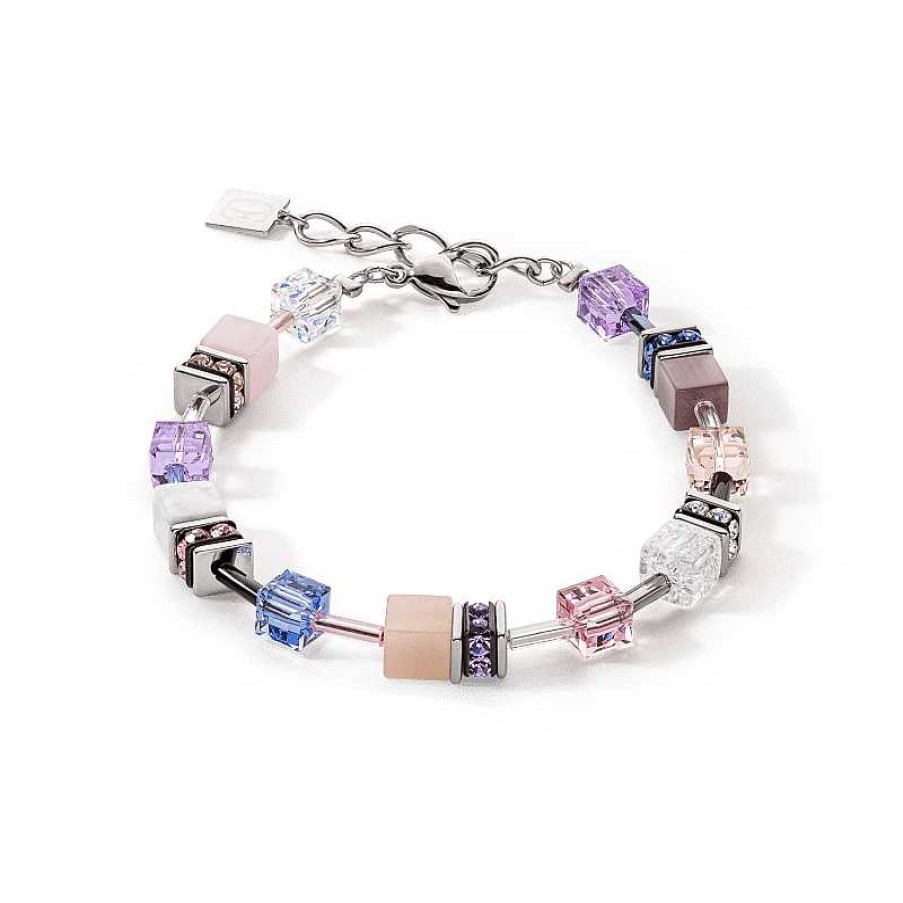 Armbanden Coeur de Lion | Lila En Bruine Coeur De Lion Geocube Iconic Precious Armband 4905/30-0839 Zilverkleurig Met Aventurijn, Howliet En Rozekwarts