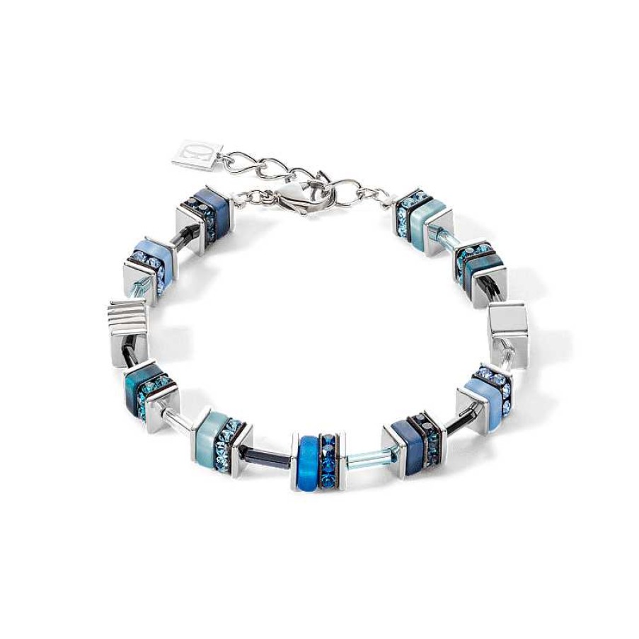 Armbanden Coeur de Lion | Klassiek Blauwe En Zilverkleurige Coeur De Lion Sparkling Classic Armband 4509/30-0700 Met Malachiet En Hematiet