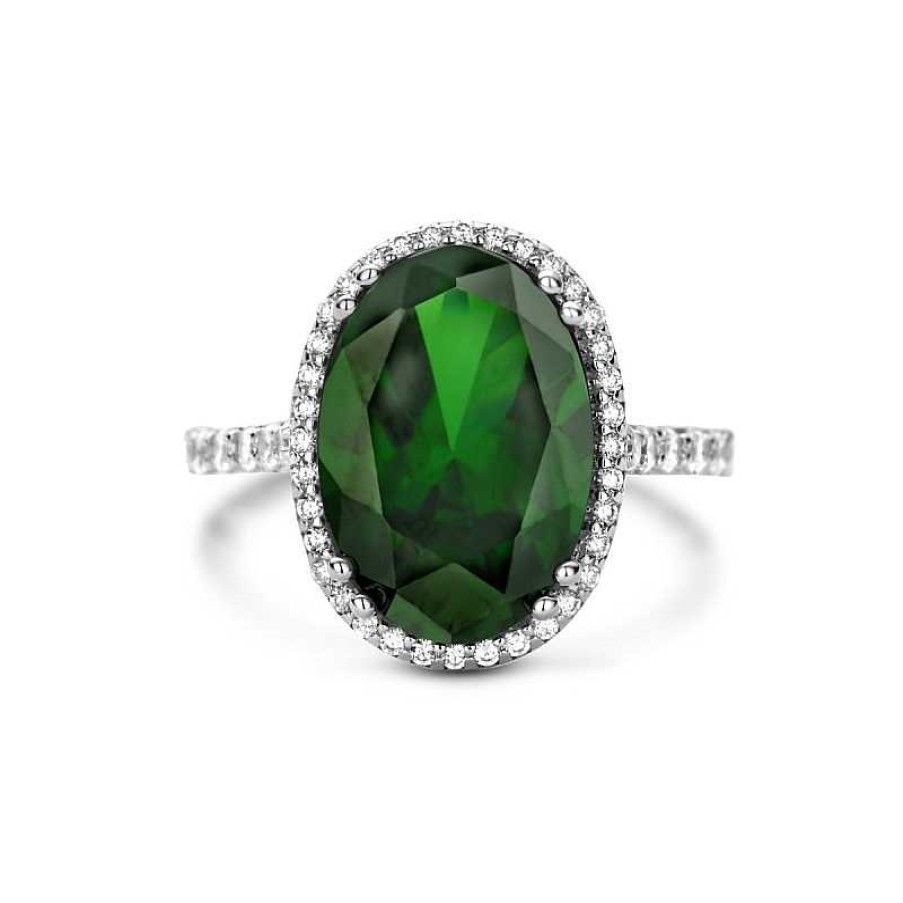 Ringen Mostert Huiscollectie | Zilveren Ring Met Grote Groene Zirkonia Ovaal