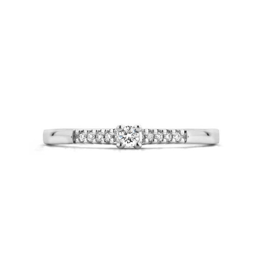 Ringen Mostert Huiscollectie | Witgouden Solitair Ring Met Diamanten 0.07 Crt 2.4 Mm