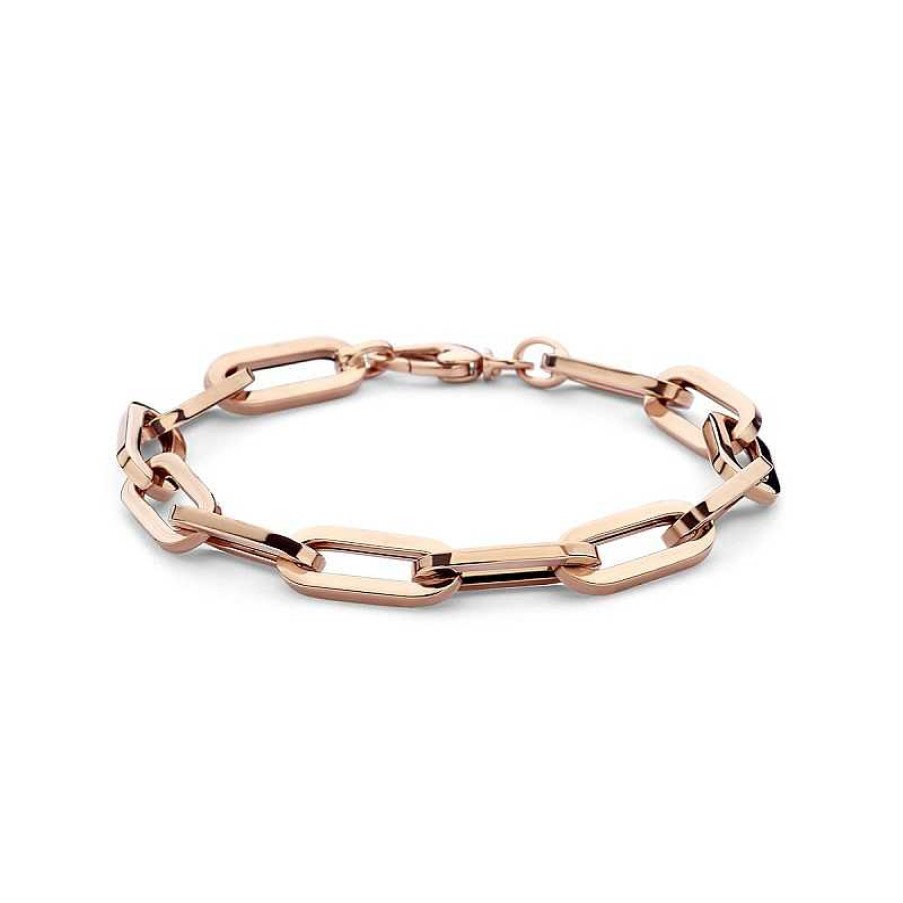 Armbanden Mostert Huiscollectie | 14-Karaat Ros Gouden Paperclip Armband Met Vierkante Buis 8 Mm - Lengte 19.5 Cm