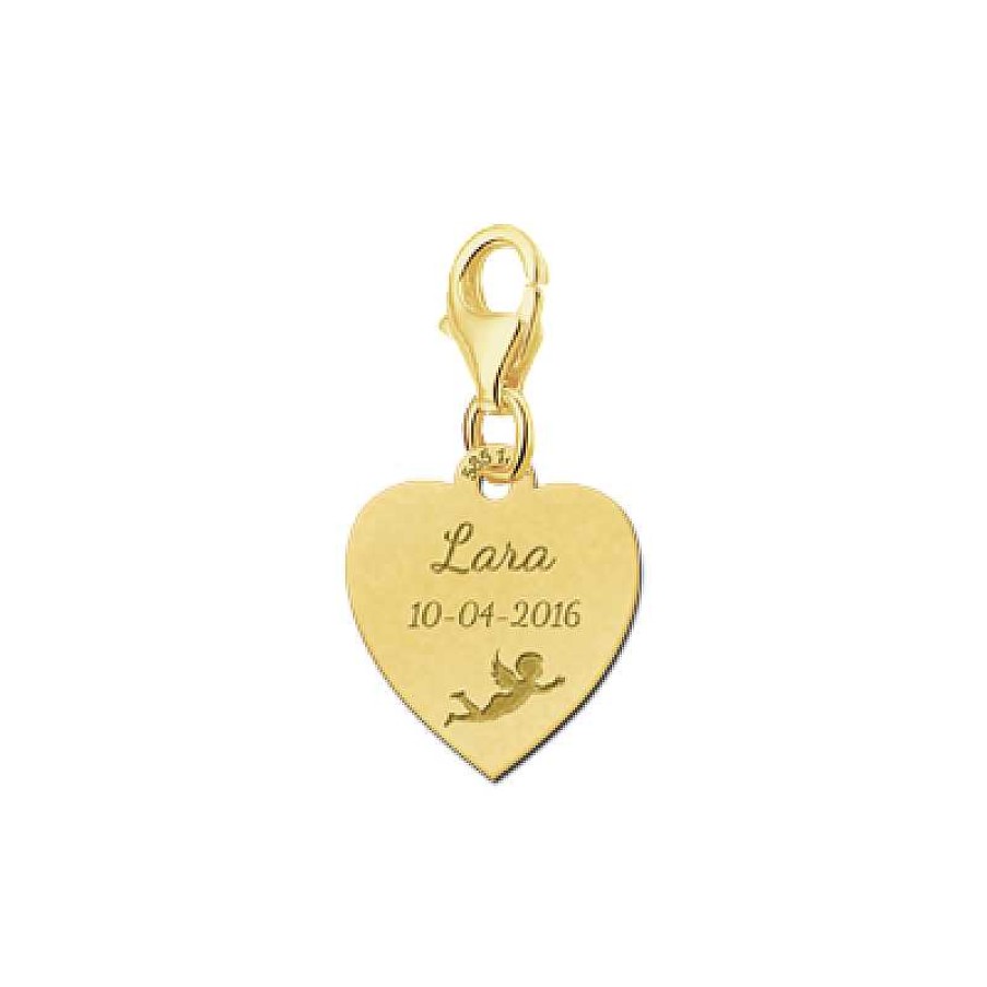 Bedels Names4ever | Gouden Bedel Hart Met Engeltje Voor Naam En Datum Names4Ever