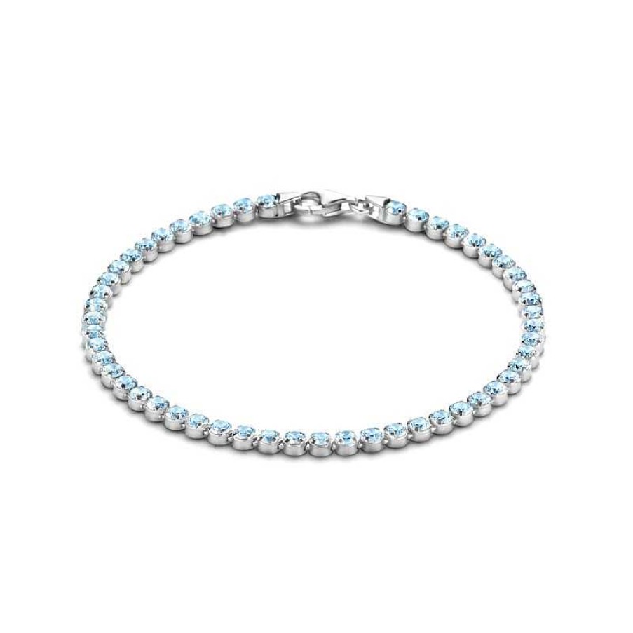 Armbanden Mostert Huiscollectie | Zilveren Tennisarmband Met Blauwe Zirkonia'S 2.8 Mm - Lengte 16 + 3 Cm