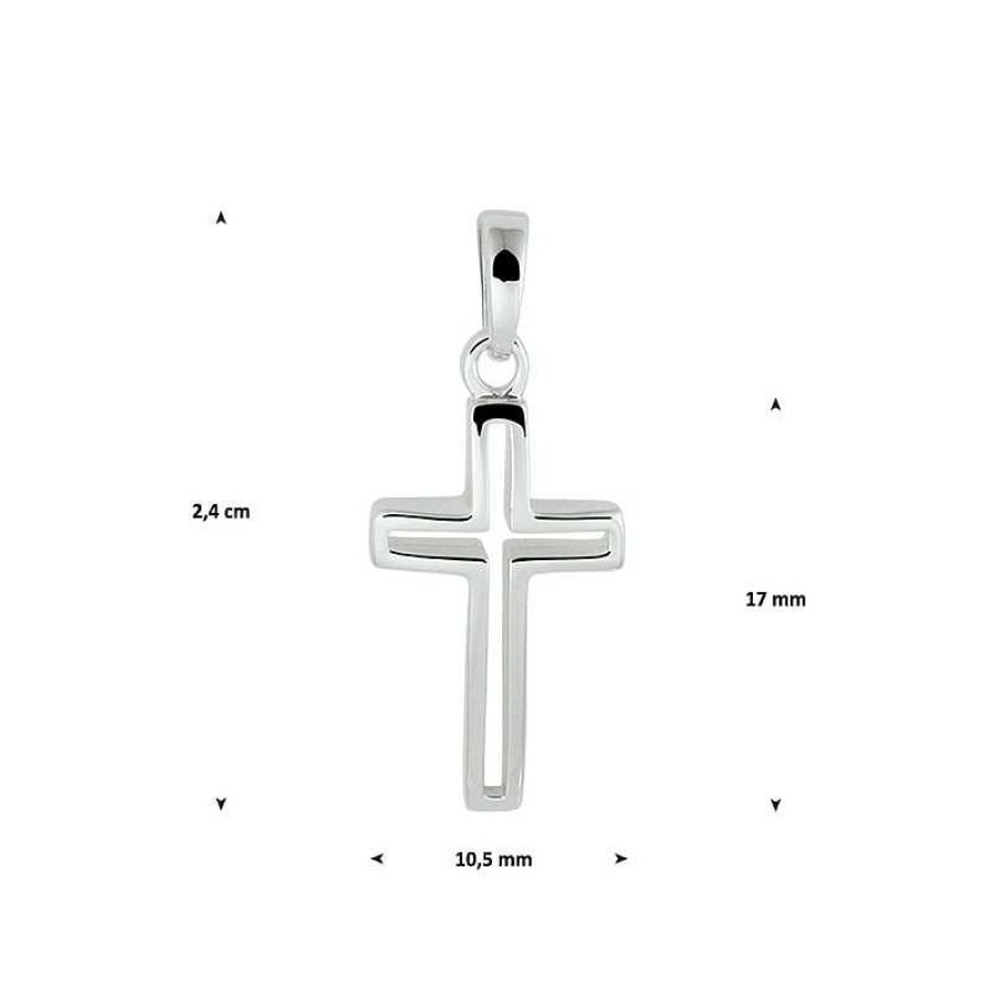 Hangers Mostert Huiscollectie | Opengwerkte Kruis Hanger Zilver - 24 X 10.5 Mm