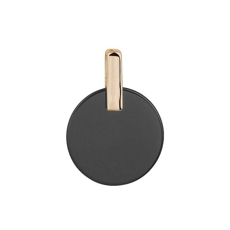 Hangers Mostert Huiscollectie | Stijlvolle Rosegouden Edelsteen Hanger Met Onyx - Diameter: 20 Mm