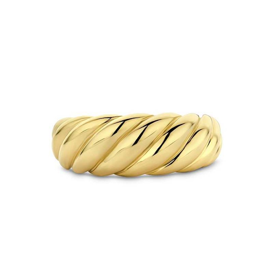 Ringen Mostert Huiscollectie | Brede 14-Karaat Gouden Gedraaide Croissant Ring 8 Mm