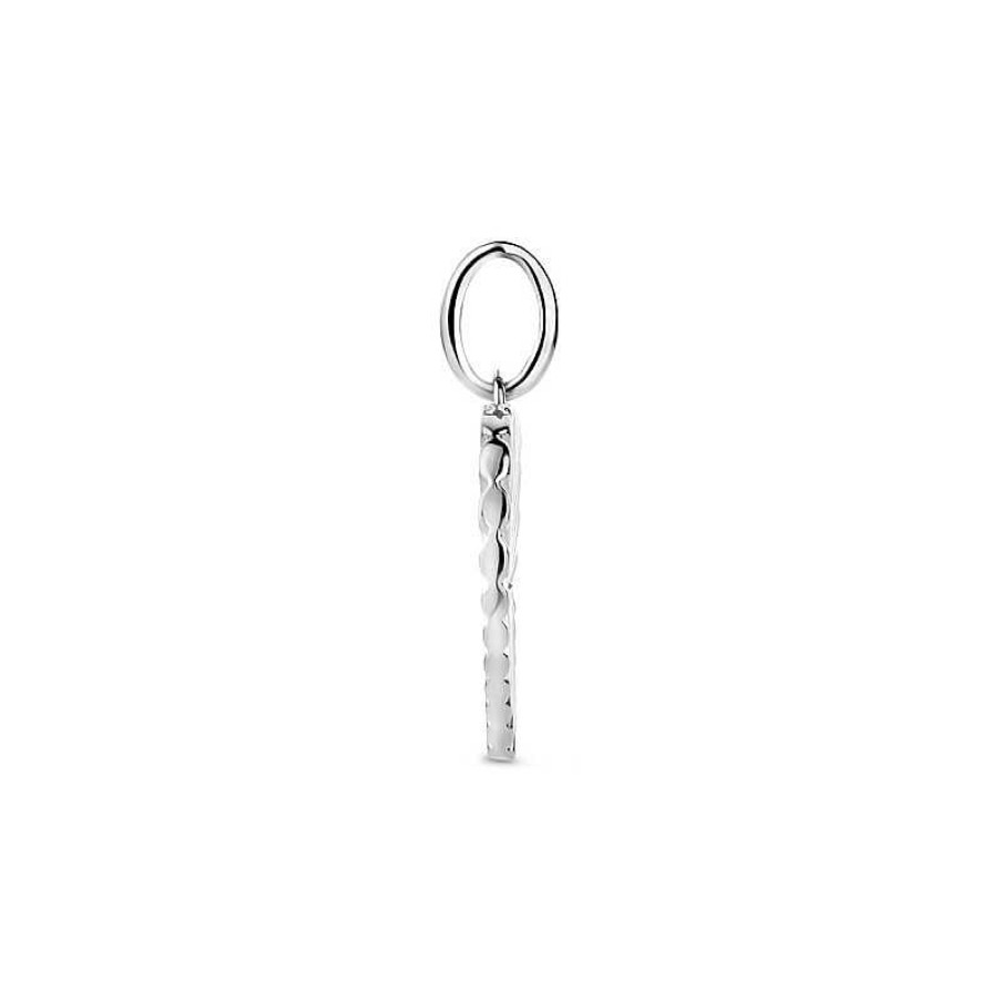 Hangers Mostert Huiscollectie | Zilver Hartjes Hanger Met Strepen En Diamant In Het Midden - 14 Mm X 19 Mm