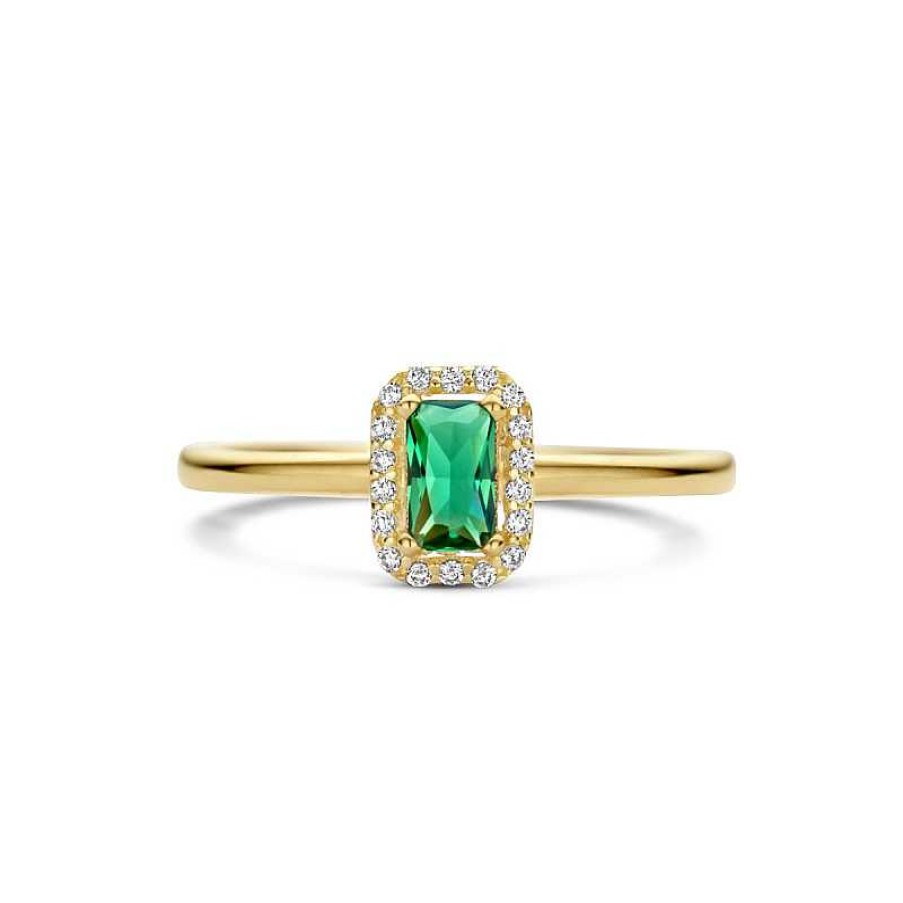 Ringen Mostert Huiscollectie | 14-Karaat Gouden Ring Met Groene Zirkonia Rechthoek