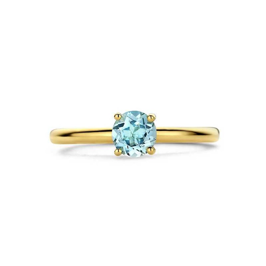 Ringen Mostert Huiscollectie | 14-Karaat Solitaire Gouden Ring Met Edelsteen Blauw Topaas 5 Mm