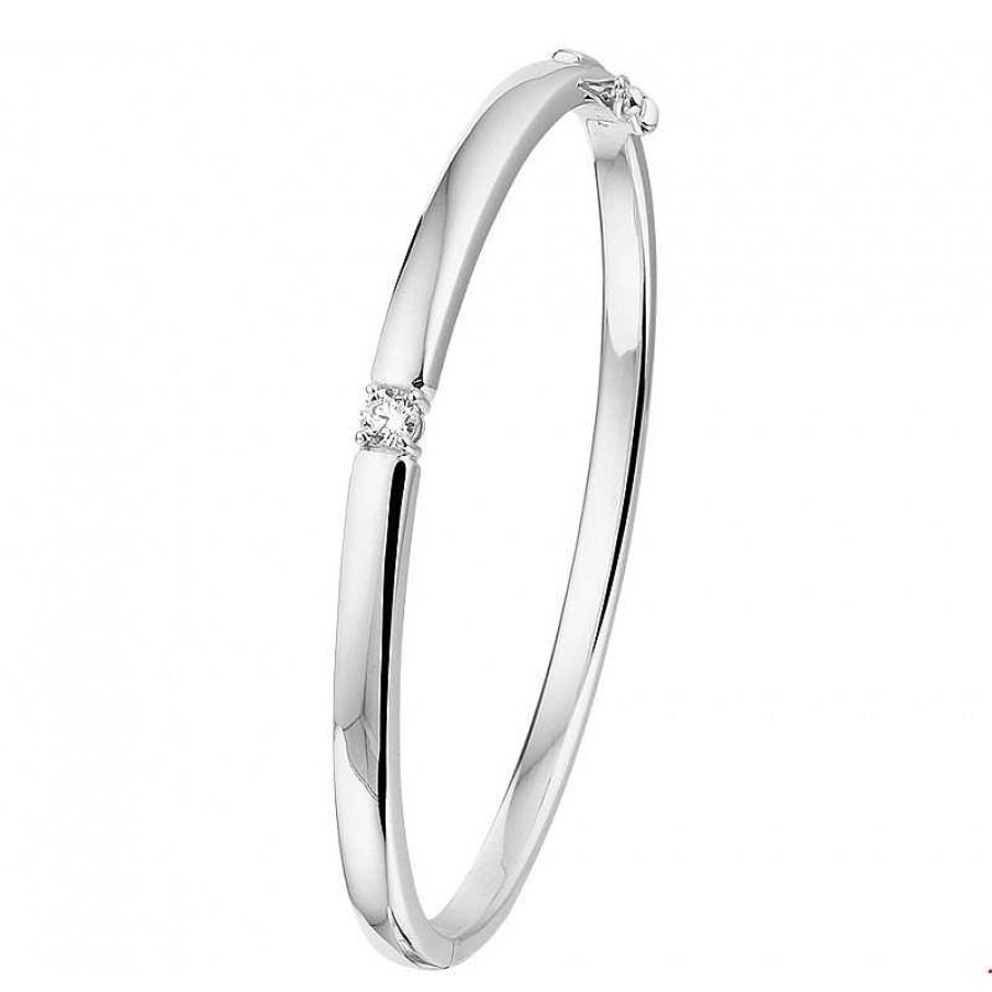 Armbanden Mostert Huiscollectie | Zilveren Bangle Scharnier Zirkonia 4.5 X 60 Mm