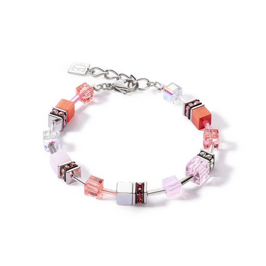 Armbanden Coeur de Lion | Roze En Rode Coeur De Lion Geocube Iconic Joyful Colours Armband 3339/30-0319 Zilverkleurig Met Hematiet