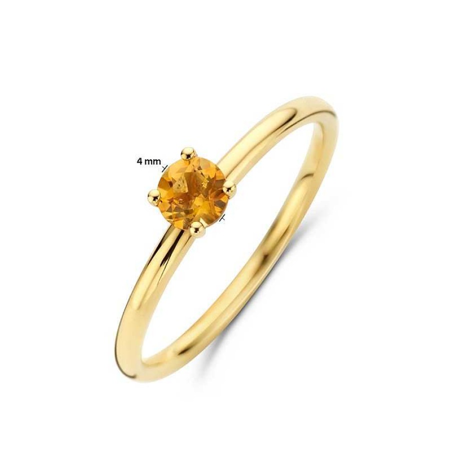 Ringen Mostert Huiscollectie | 14-Karaat Solitaire Gouden Edelsteen Ring Met Citrien 4 Mm