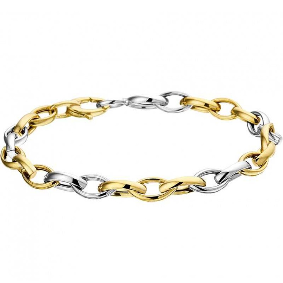 Armbanden Mostert Huiscollectie | Bicolor Gouden Schakelarmband Voor De Sportieve Vrouw