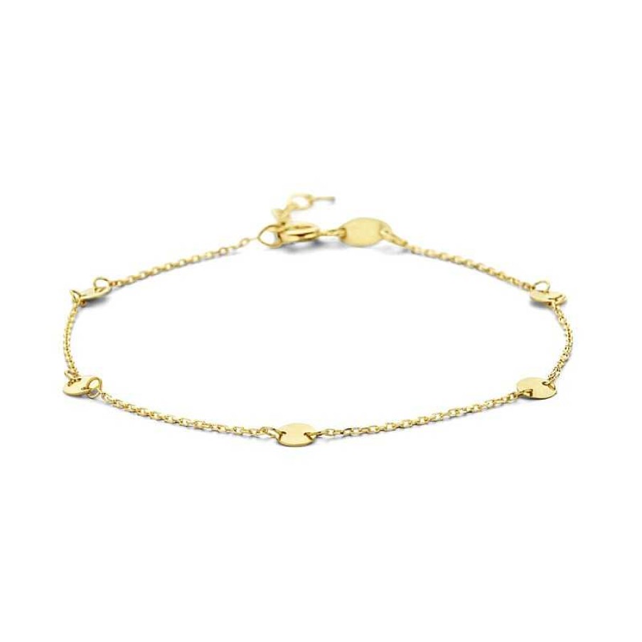 Armbanden Mostert Huiscollectie | 14-Karaat Gouden Armband Met Vijf Rondjes Van 4.5 Mm - Lengte 16.5 - 18.5 Cm