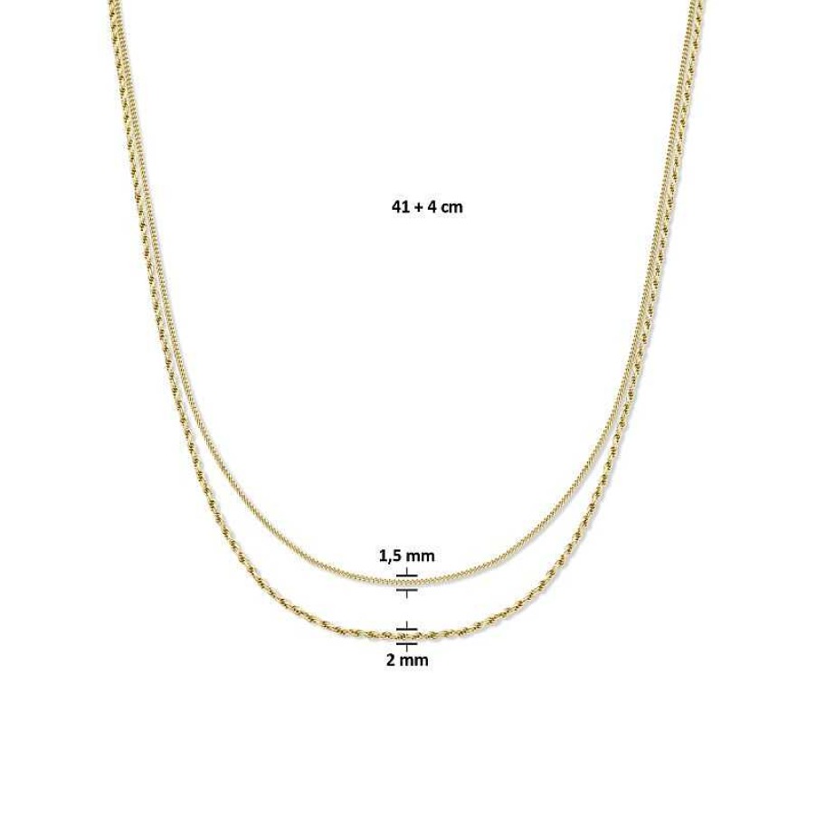 Kettingen Mostert Huiscollectie | Twee Layer Schakeketting Gold Plated- Lengte 41 + 4 Cm