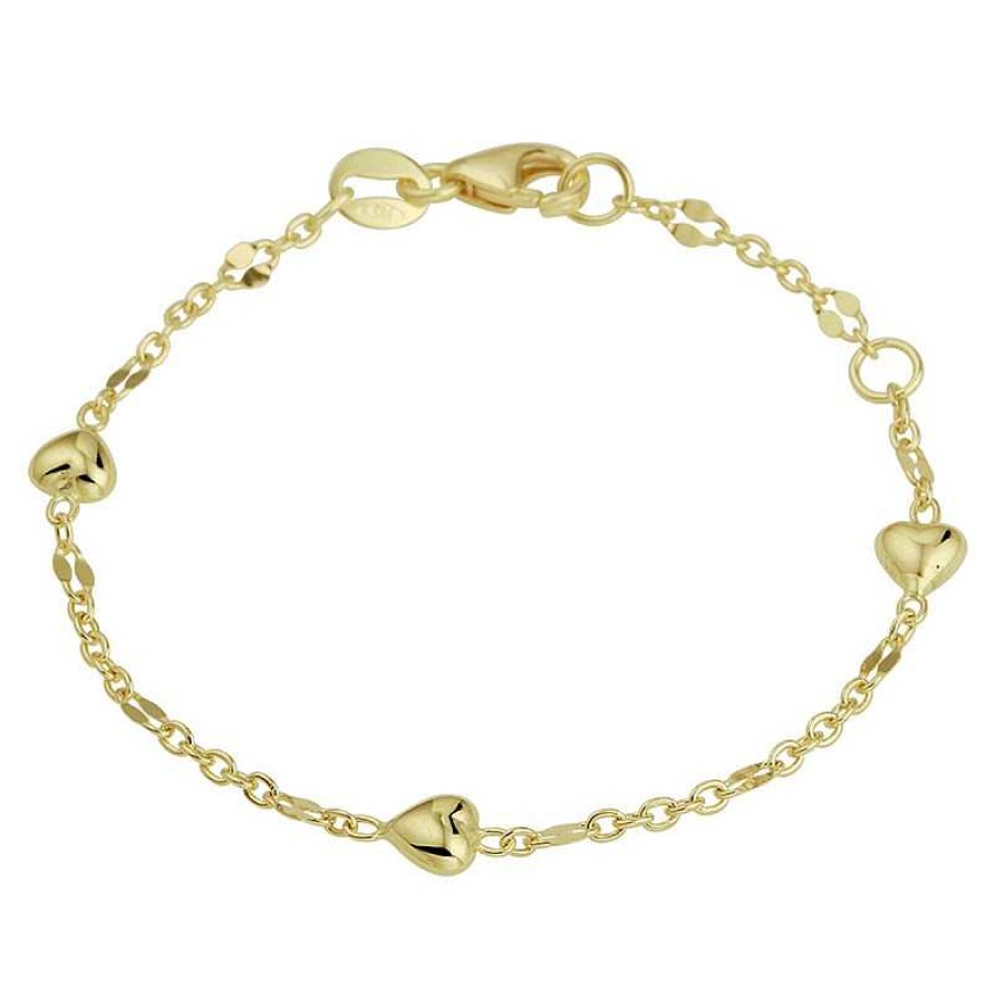 Armbanden Mostert Huiscollectie | 14-Karaat Gouden Kinderarmband Met Drie Hartjes - Lengte 11 - 13 Cm