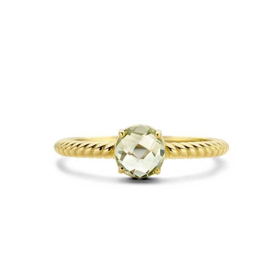 Ringen Mostert Huiscollectie | 14-Karaat Gouden Ring Gedraaid Met Groen Amethist 0.80 Crt