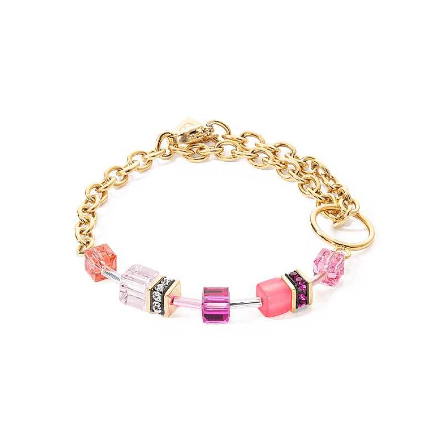 Armbanden Coeur de Lion | Coeur De Lion Geocube Armband 3038/30-0416 Iconic Chain Goudkleurig Met Roze