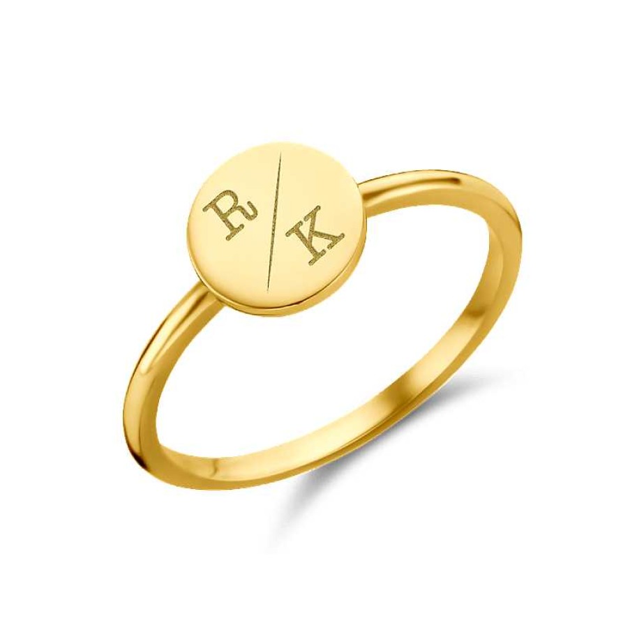 Ringen Names4ever | Gouden Zegelring Rond Met Twee Initialen