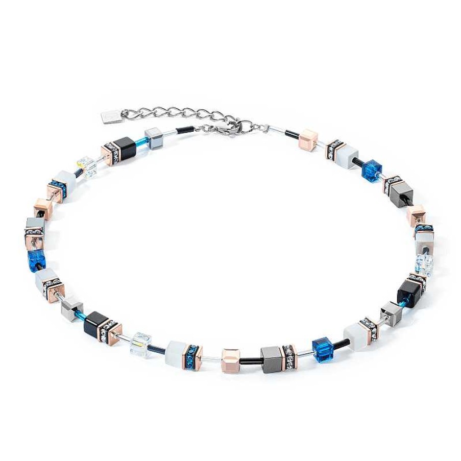 Kettingen Coeur de Lion | Coeur De Lion Geocube Ketting Iconic 4013/10-0756 Zilverkleurig Met Capri Blauw