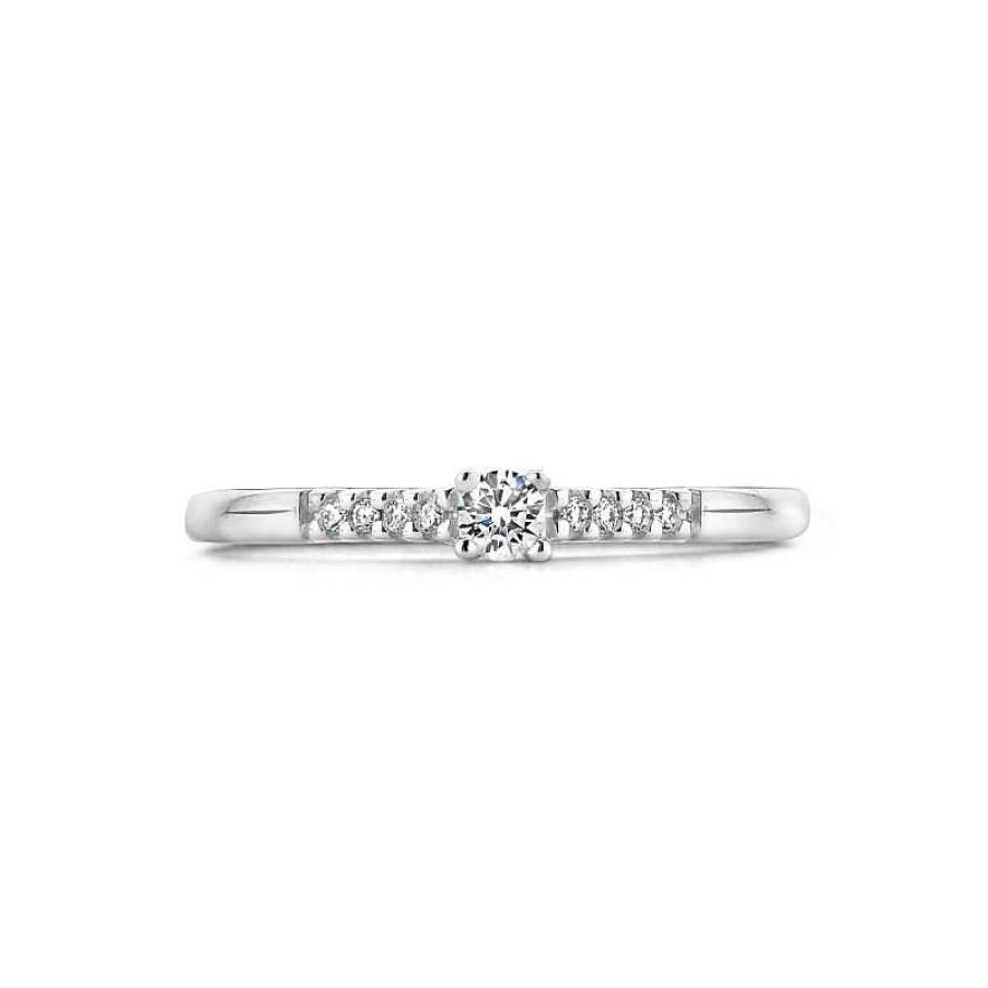 Ringen Mostert Huiscollectie | Witgouden Solitair Ring Met Diamanten 0.07 Crt 2.6 Mm