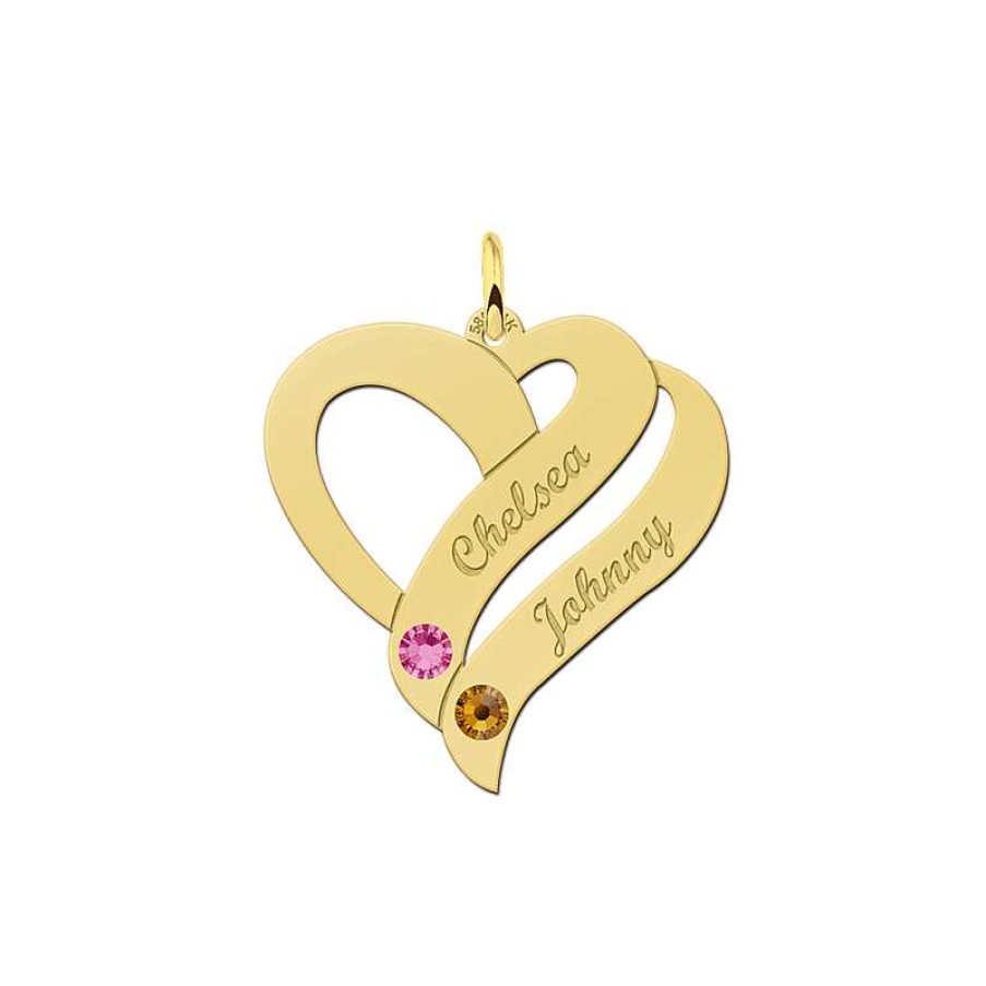 Hangers Names4ever | Names4Ever Gouden Familiehanger Met Twee Namen En Geboortestenen