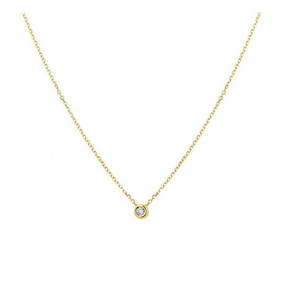 Kettingen Mostert Huiscollectie | Dames Edelsteen Ketting Met Diamant 14 Krt Goud