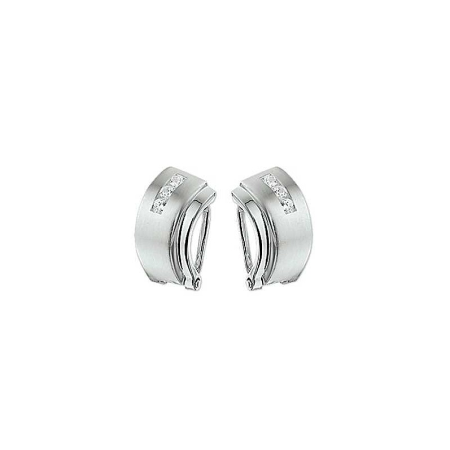 Oorbellen Mostert Huiscollectie | Oorclips Mat/Glanzend Zilver Met Zirkonia'S - 16 X 9 Mm