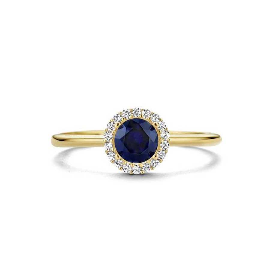 Ringen Mostert Huiscollectie | 14-Karaat Entourage Ring Met Blauwe Zirkonia