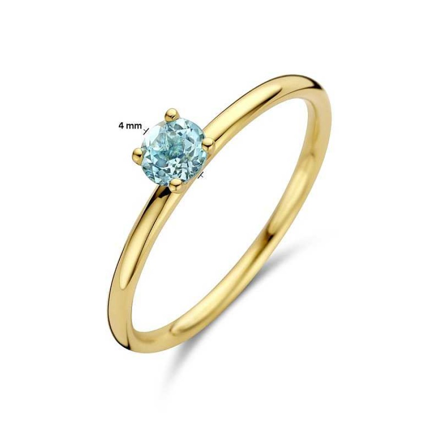 Ringen Mostert Huiscollectie | 14-Karaat Solitaire Gouden Edelsteen Ring Met Blauw Topaas 4 Mm