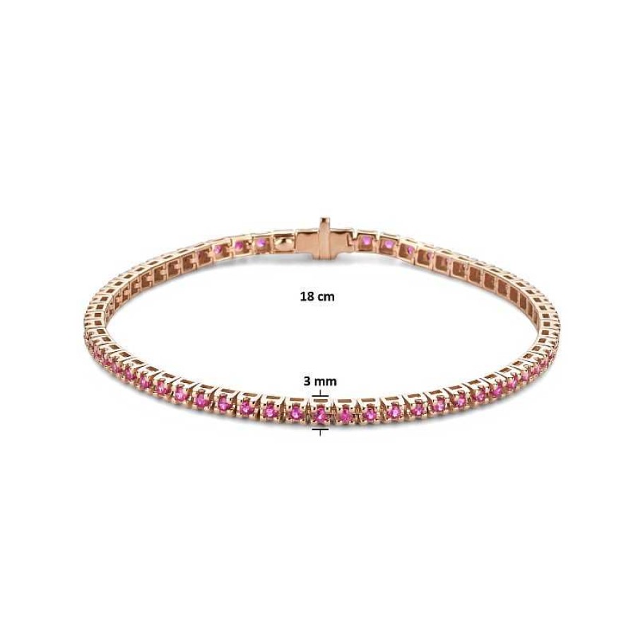 Armbanden Mostert Huiscollectie | Ros Gouden Tennisarmband Met Robijn 3 Mm - Lengte 18 Cm