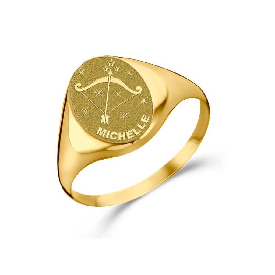 Ringen Names4ever | Gouden Zegelring Ovaal Met Horoscoop En Naam