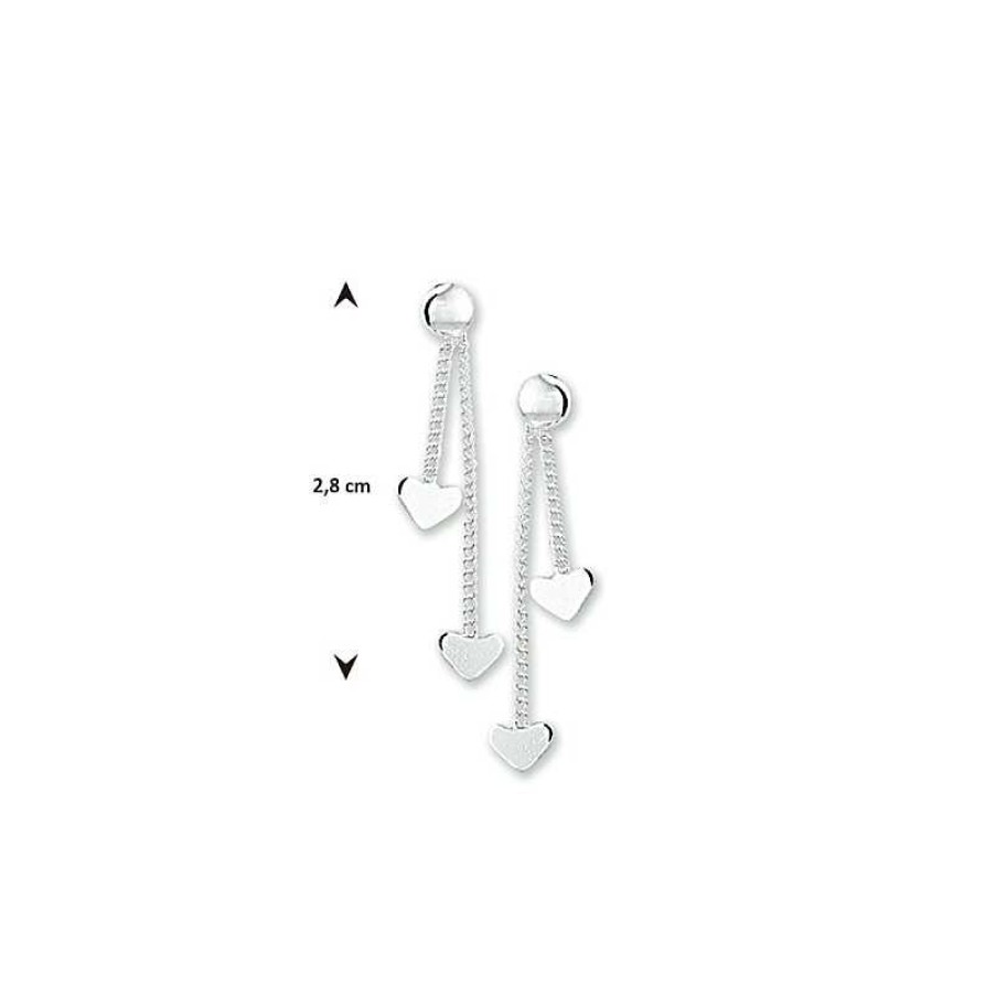 Oorbellen Mostert Huiscollectie | Zilveren Kinderoorhangers Met Hartjes - 28 X 4.5 Mm